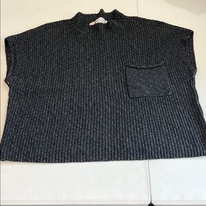 FP BEACH - free people, M, mock neck ribbed gray/black crop sweater